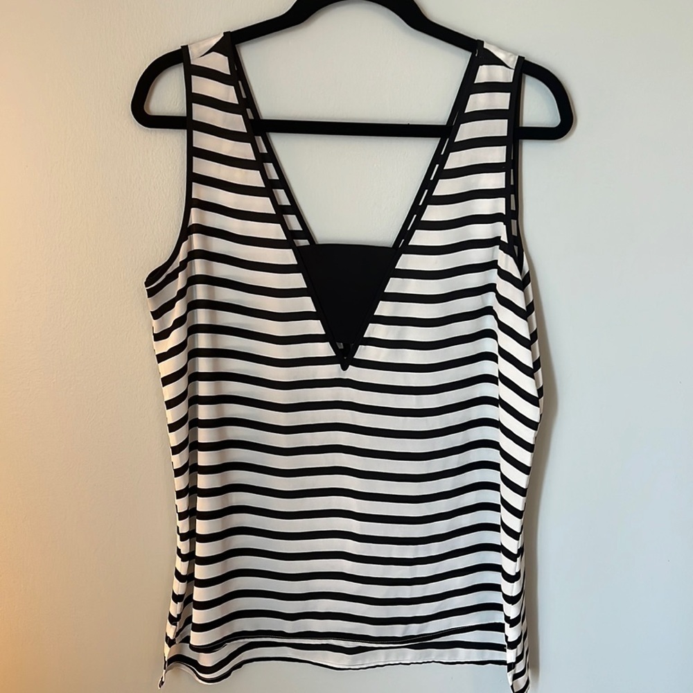 Express Black and White Striped V-Neck Tank Top